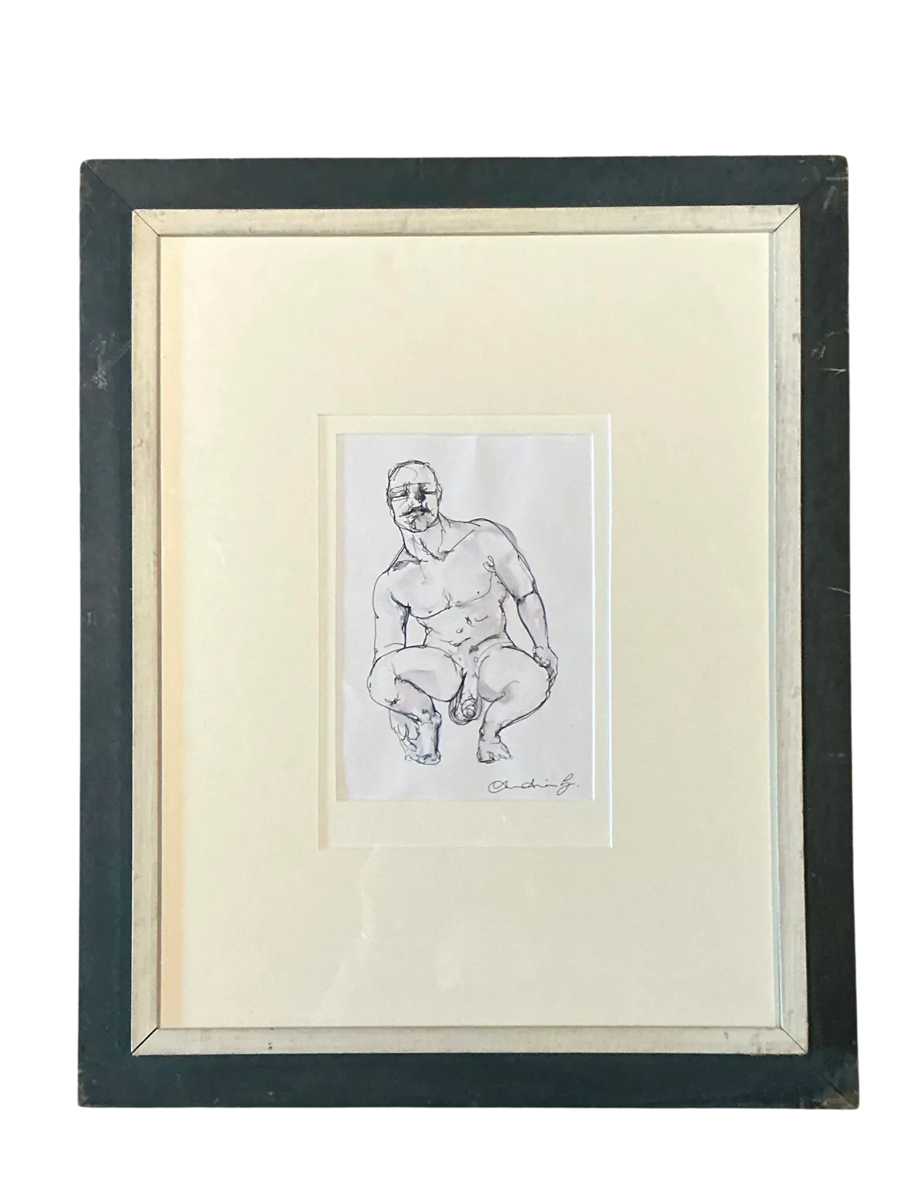 Vintage Boho Original Ink On Paper a nude Sketch Of Man