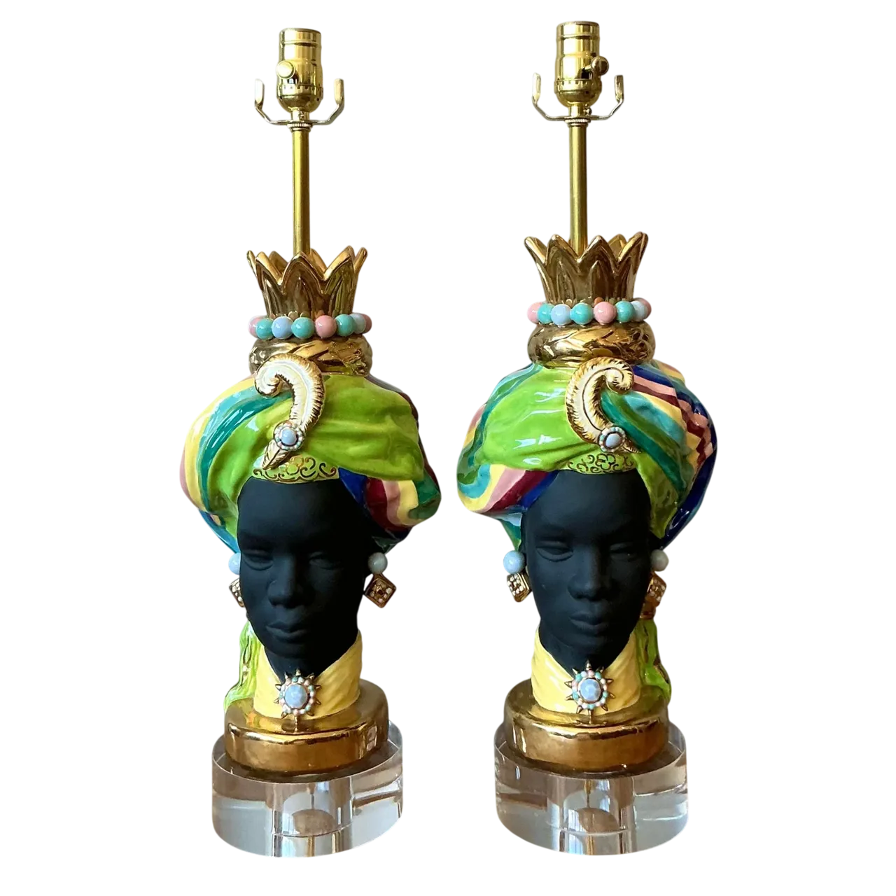 Vintage Regency Glazed Ceramic Gypsy Lamps - A Pair