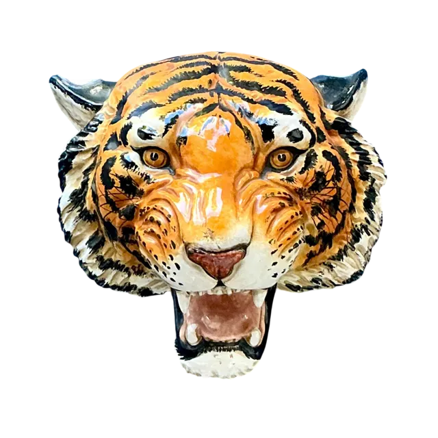 Vintage Boho Glazed Ceramic Wall Tiger — additional photo 8