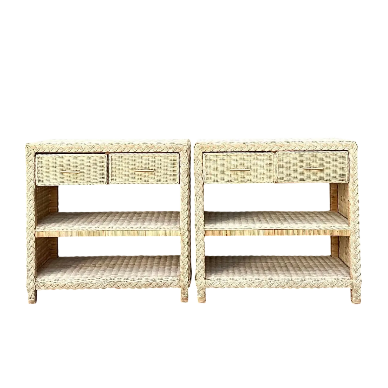 Vintage Braided Rattan Side Tables - A Pair