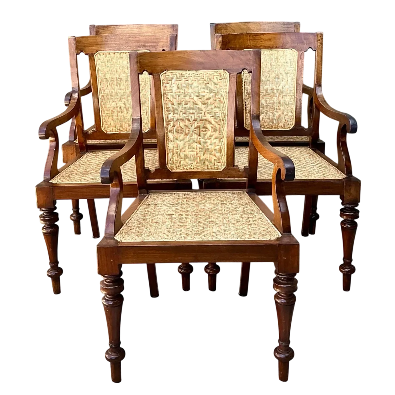Vintage Anglo Indian Cane Dining Chairs - Set of 5