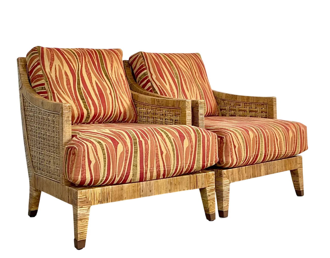 Vintage McGuire “St Germaine” Woven Rattan Lounge Chairs - A Pair