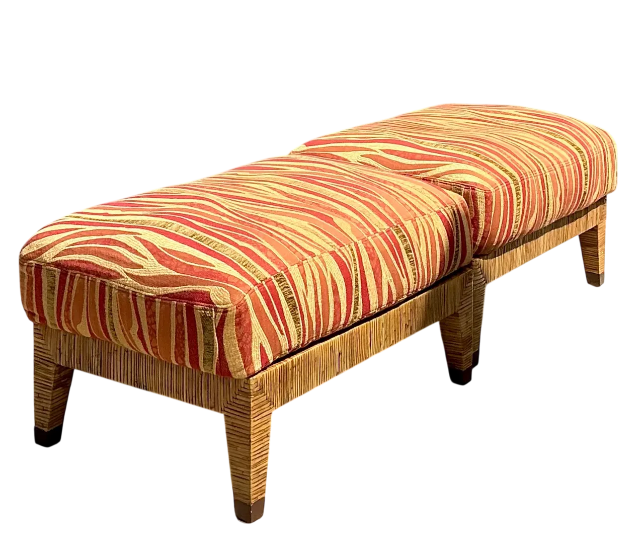 Vintage McGuire “St Germaine” Woven Rattan Ottomans - A Pair