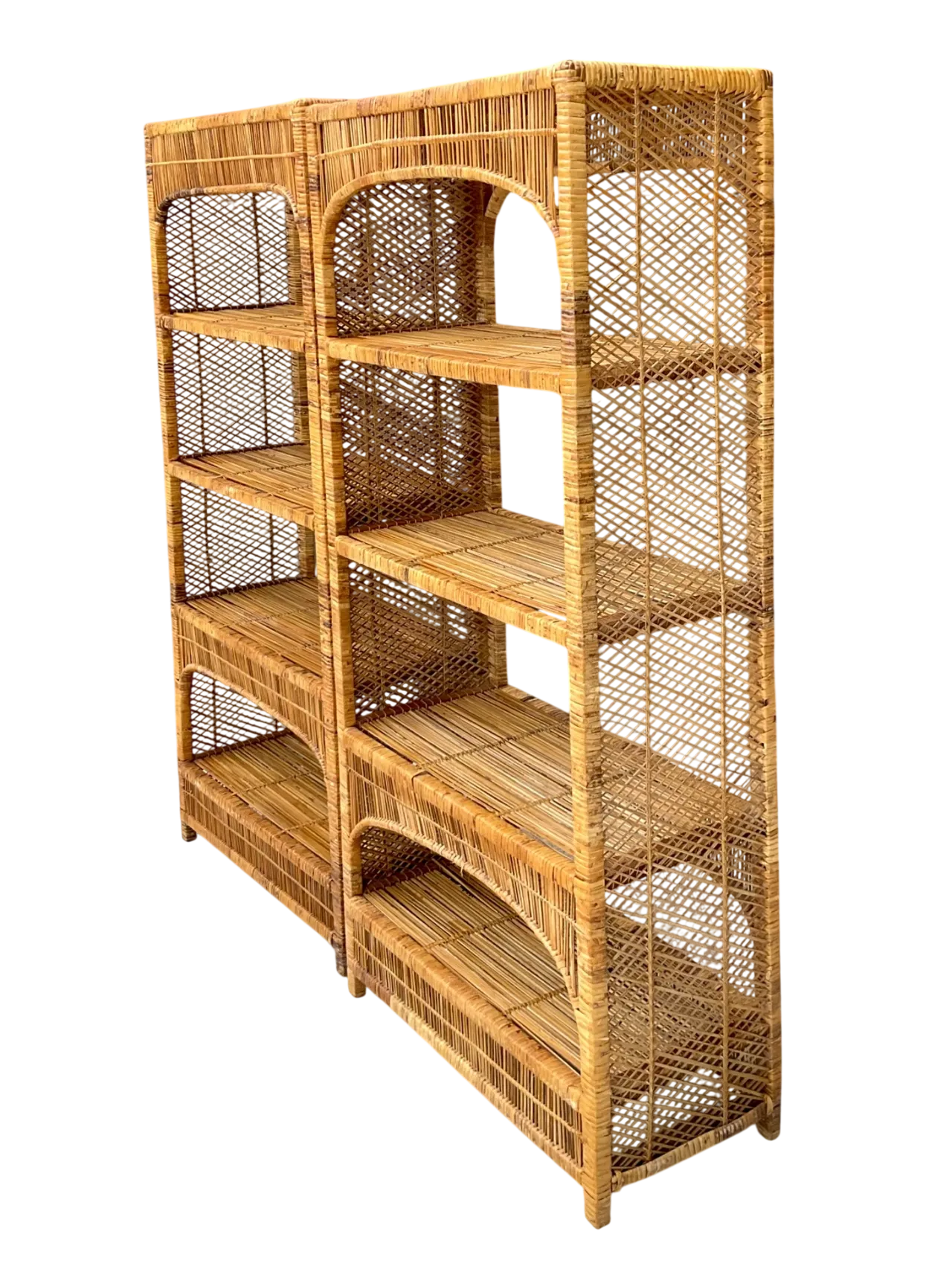 Vintage Woven Rattan Low Etagere - Set Of 2