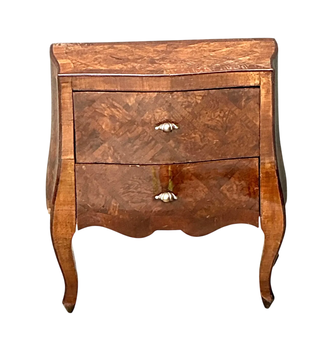 Vintage Petite Burl Wood Bombe Chest