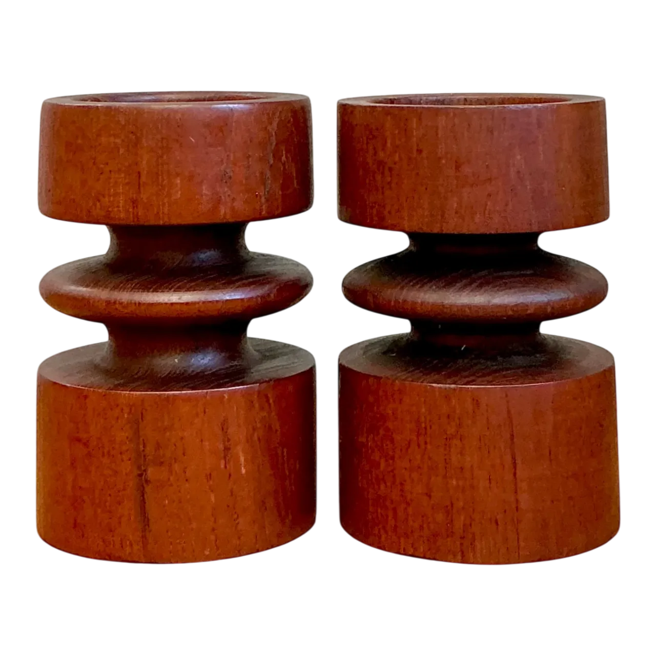 Vintage Mid-Century Modern Wood Candle Holders - A Pair