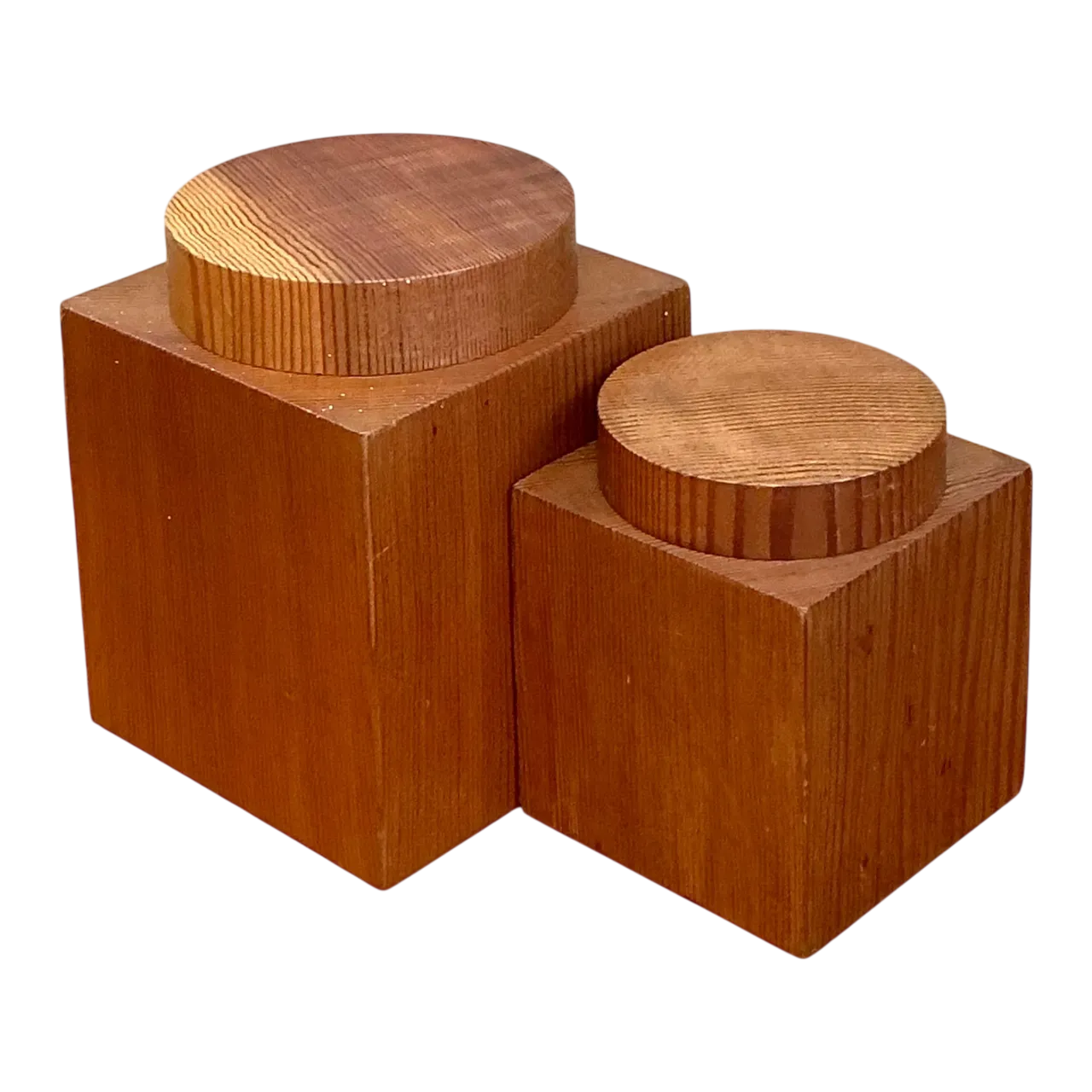 Vintage Square Wood Storage Boxes - Set of 2