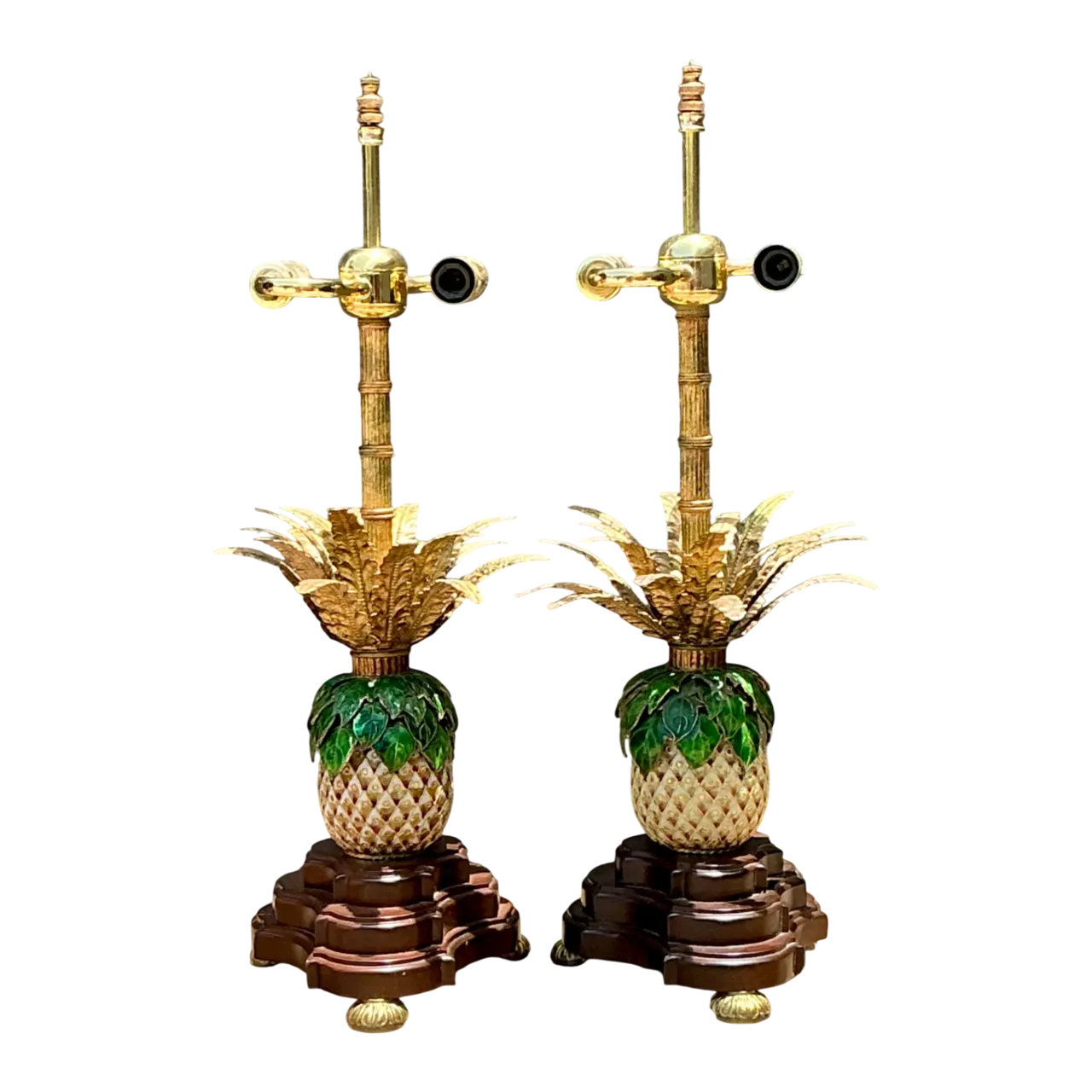 Vintage Frederick Cooper Enamel Pineapple Lamps - A Pair