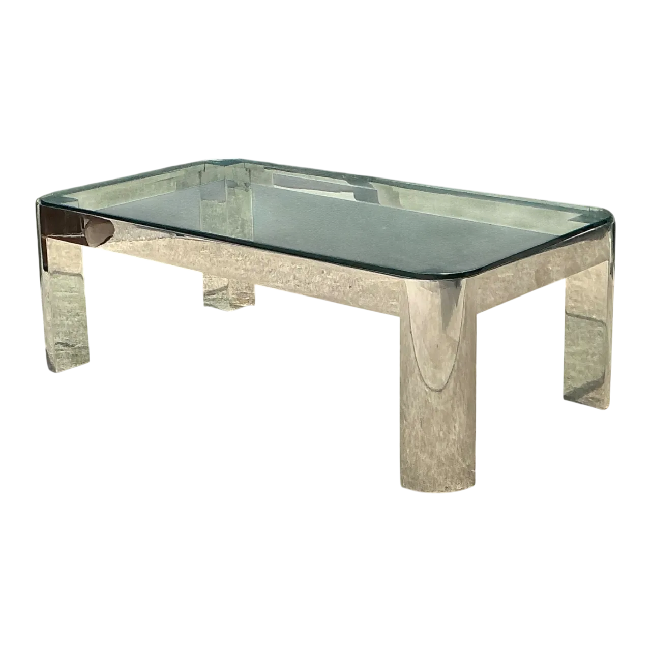 Vintage Chrome And Glass Coffee Table After Karl Springer