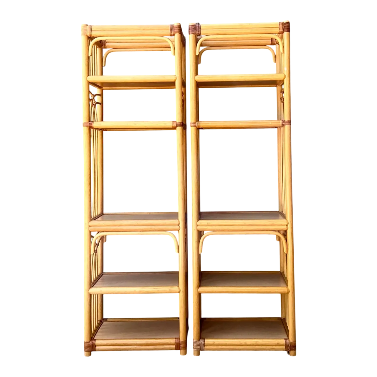Vintage Rattan Etagere Shelves - A Pair
