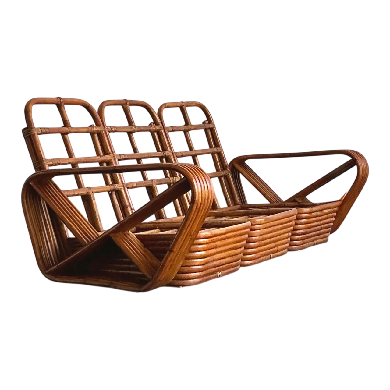 Vintage MCM Paul Frankl 6 Strand Rattan Sofa
