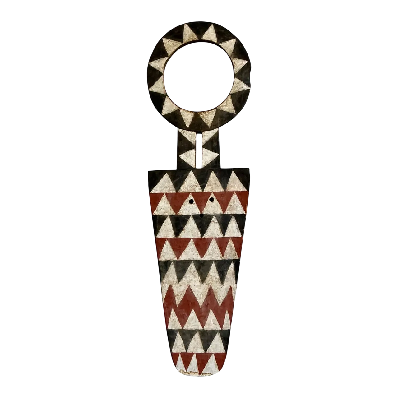 Vintage Tribal Geometric Painted Wood Shield - Wood, 22W x 74.5H