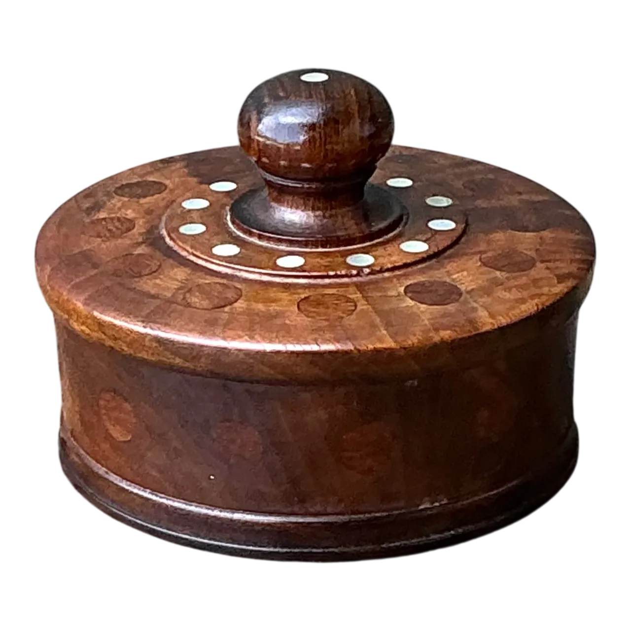 Vintage Round Wood Inlay Trinket Box