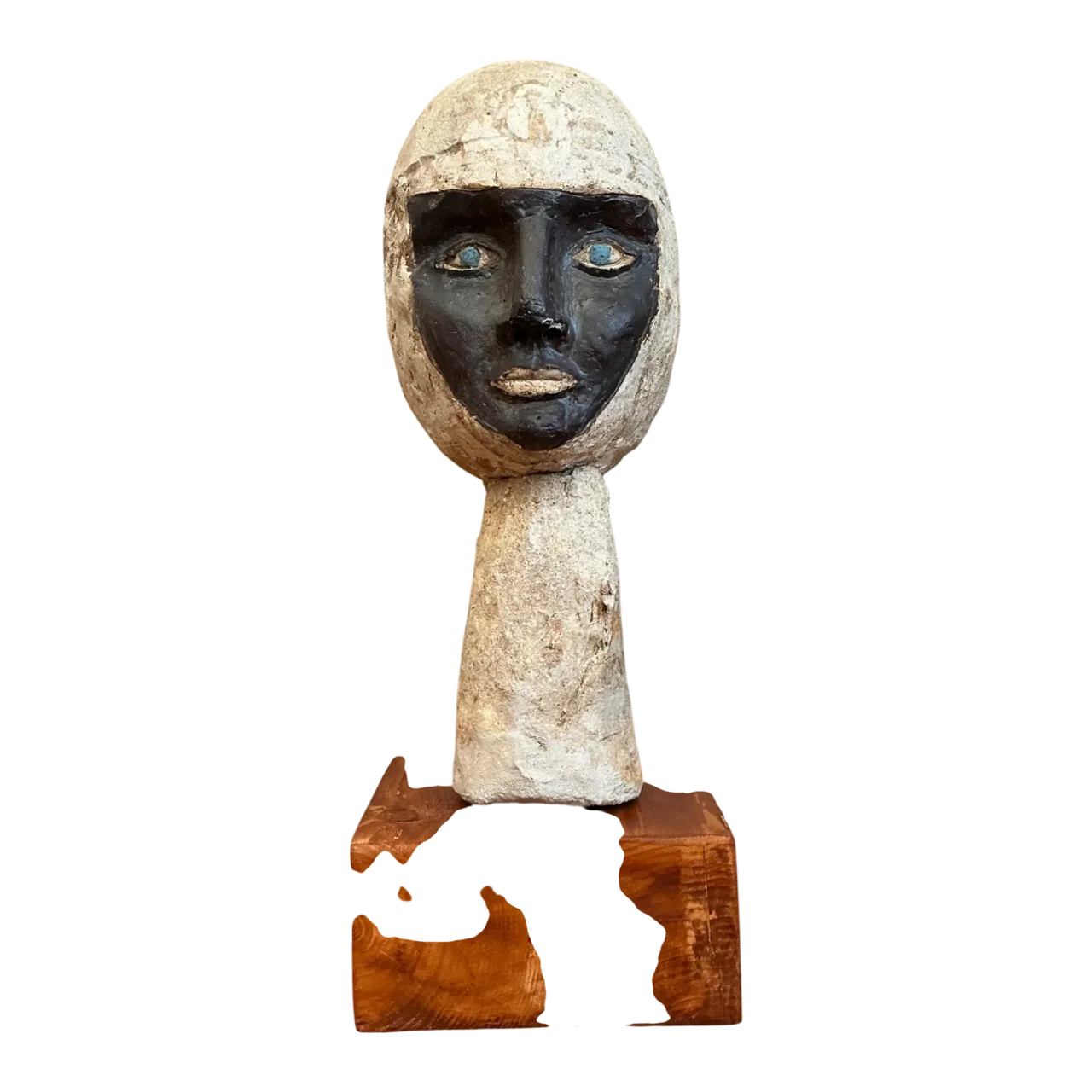 Vintage Plaster Head Sculpture on Wood Base