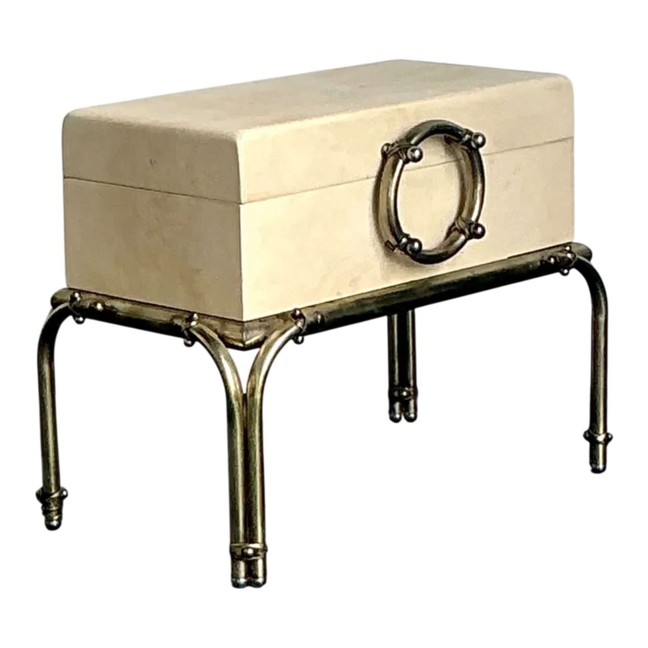 Vintage Brass and Parchment Box on Chrome Stand After Karl Springer