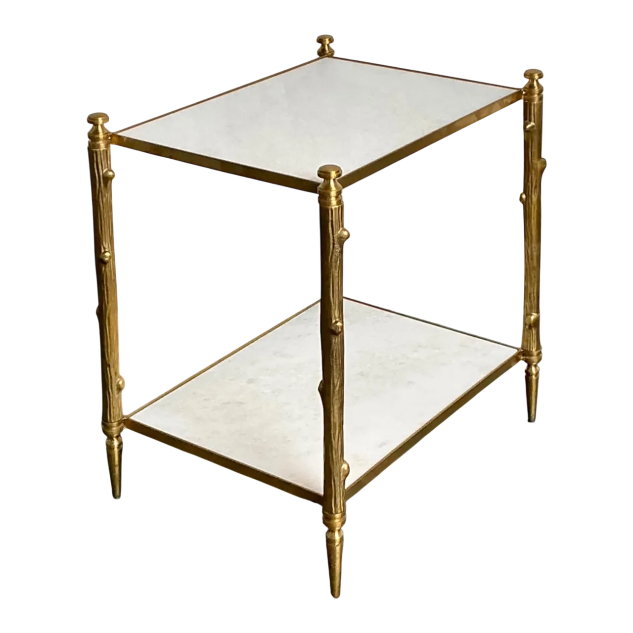 Vintage Brass Faux Bois Two-Tier Table