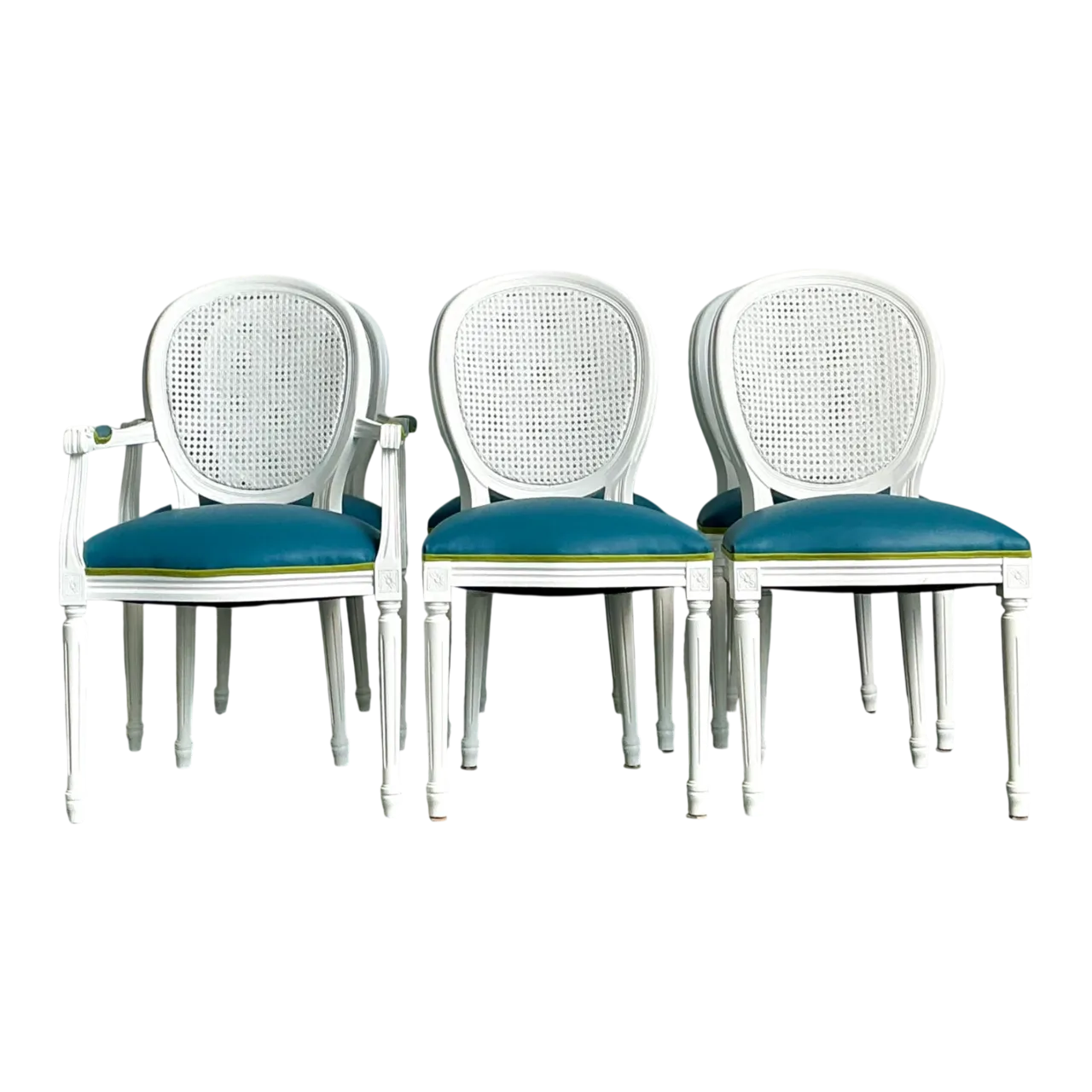 Vintage Medallion Back Cane Dining Chairs - Set Of Six