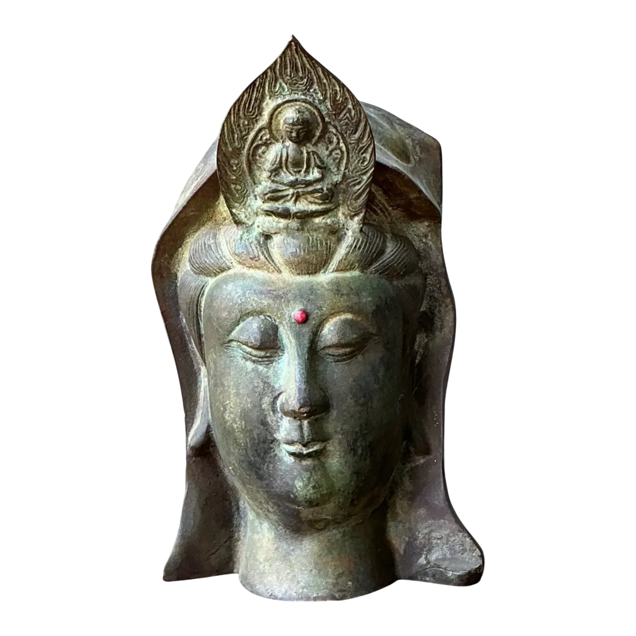 Vintage Patinated Bronze Buddha Head