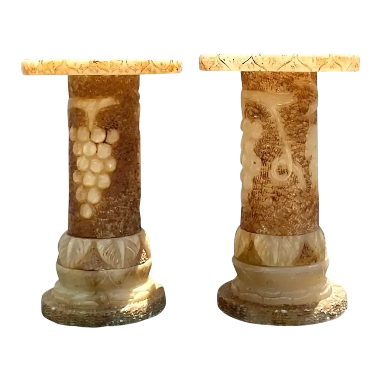 Vintage Italian Carved Alabaster Pedestals - A Pair