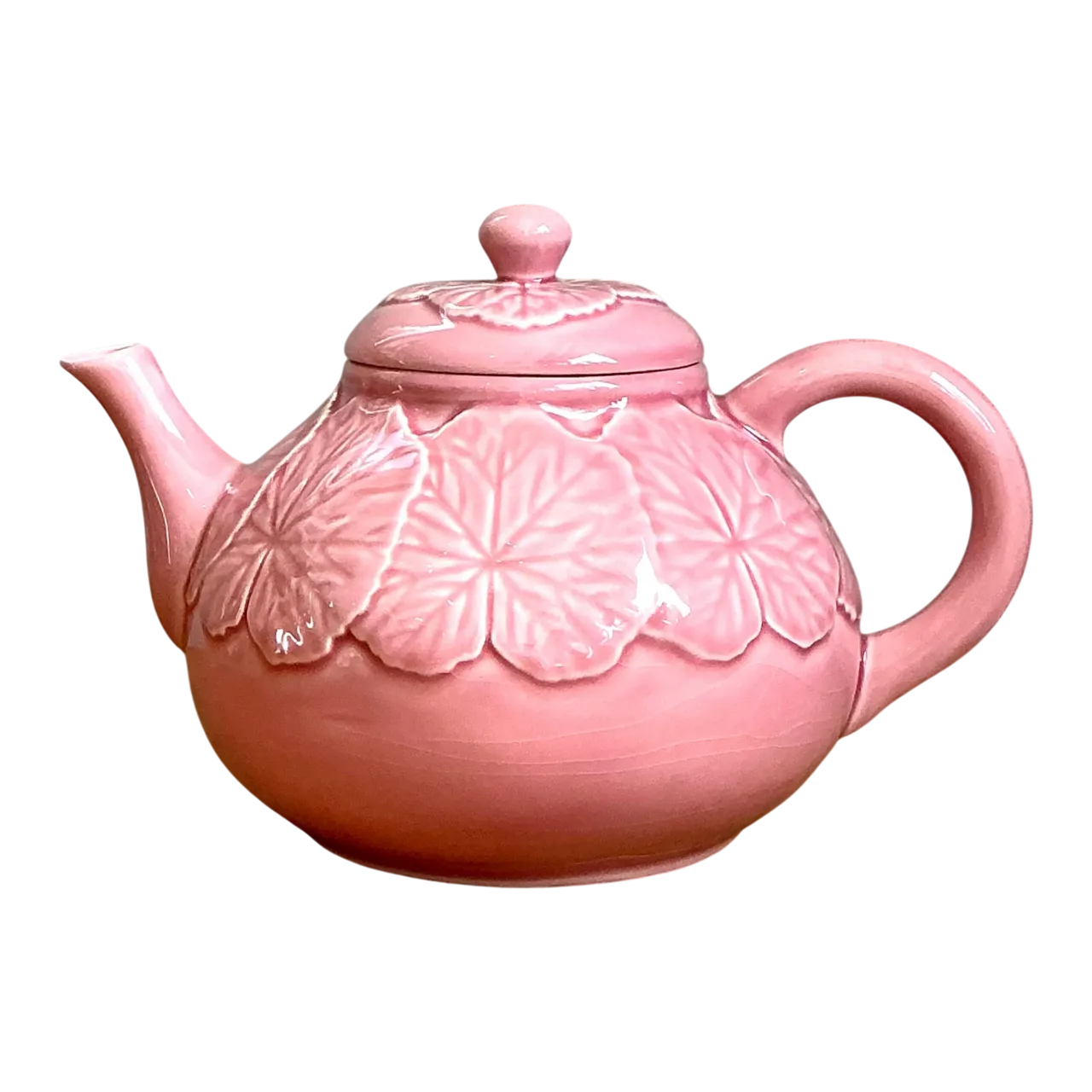 Vintage Bordallo Pinheiro Pink Cabbage Leaf Ceramic Teapot