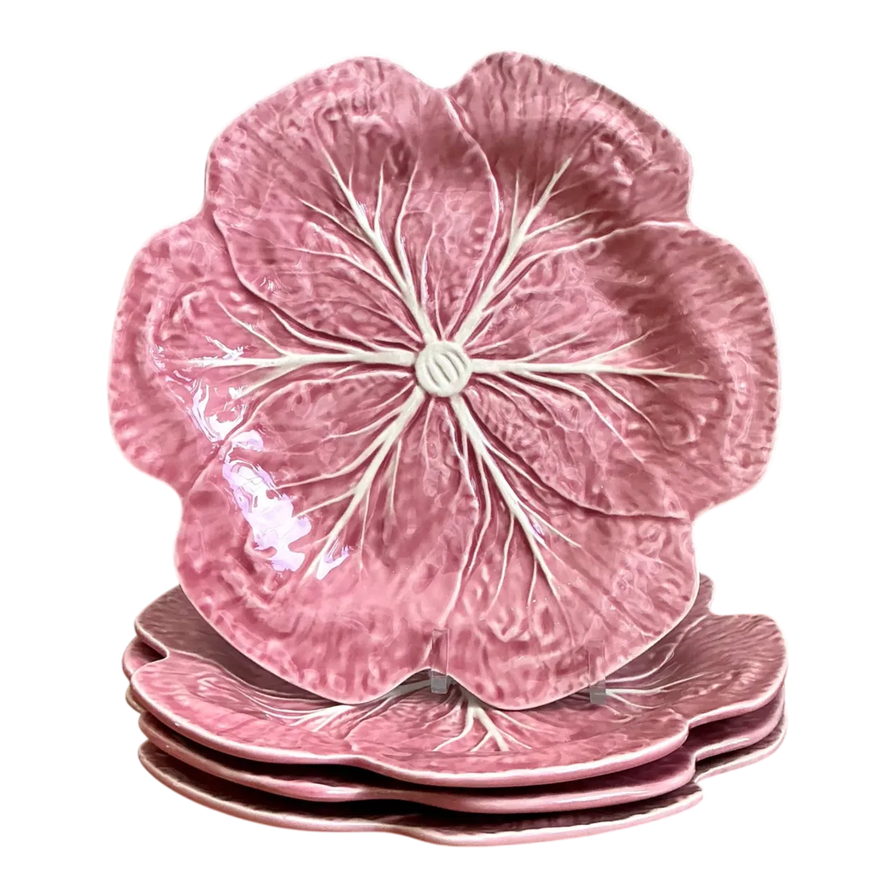 Vintage Bordallo Pinheiro Pink Cabbage Leaf Plates - Set of 4