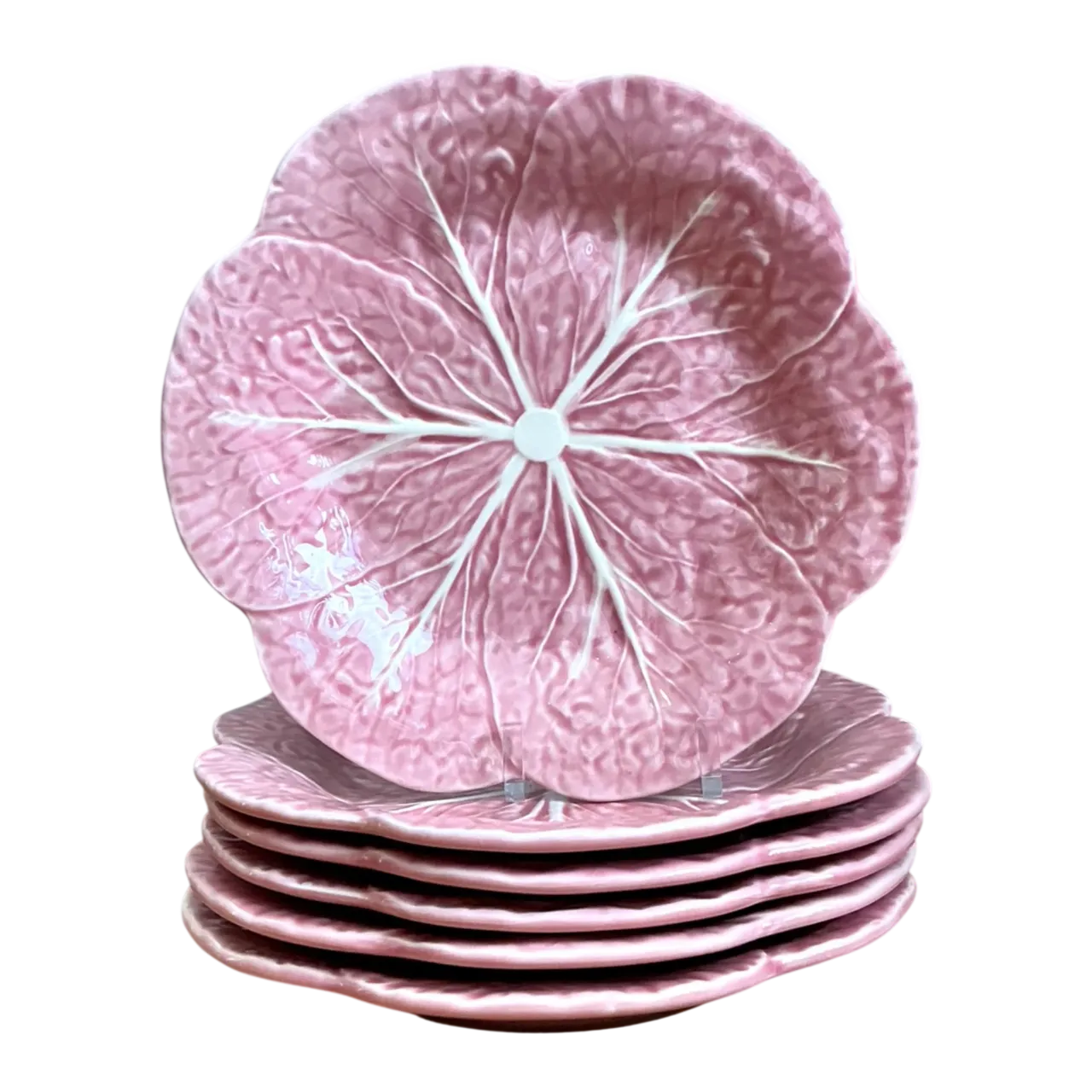 Vintage Bordallo Pinheiro Pink Cabbage Leaf Plates - Set of 6