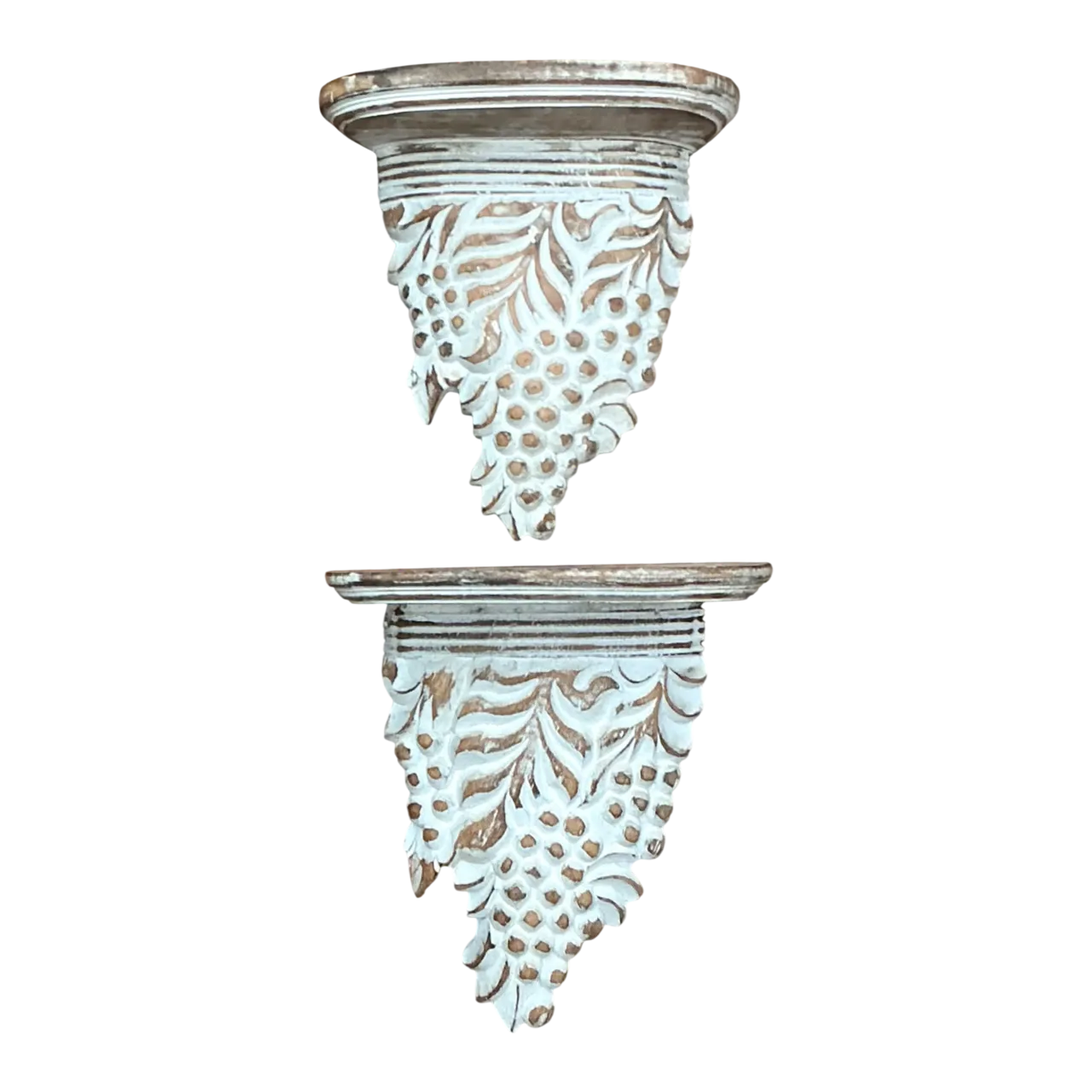 Vintage Carved Wood Grape Wall Brackets - Pair