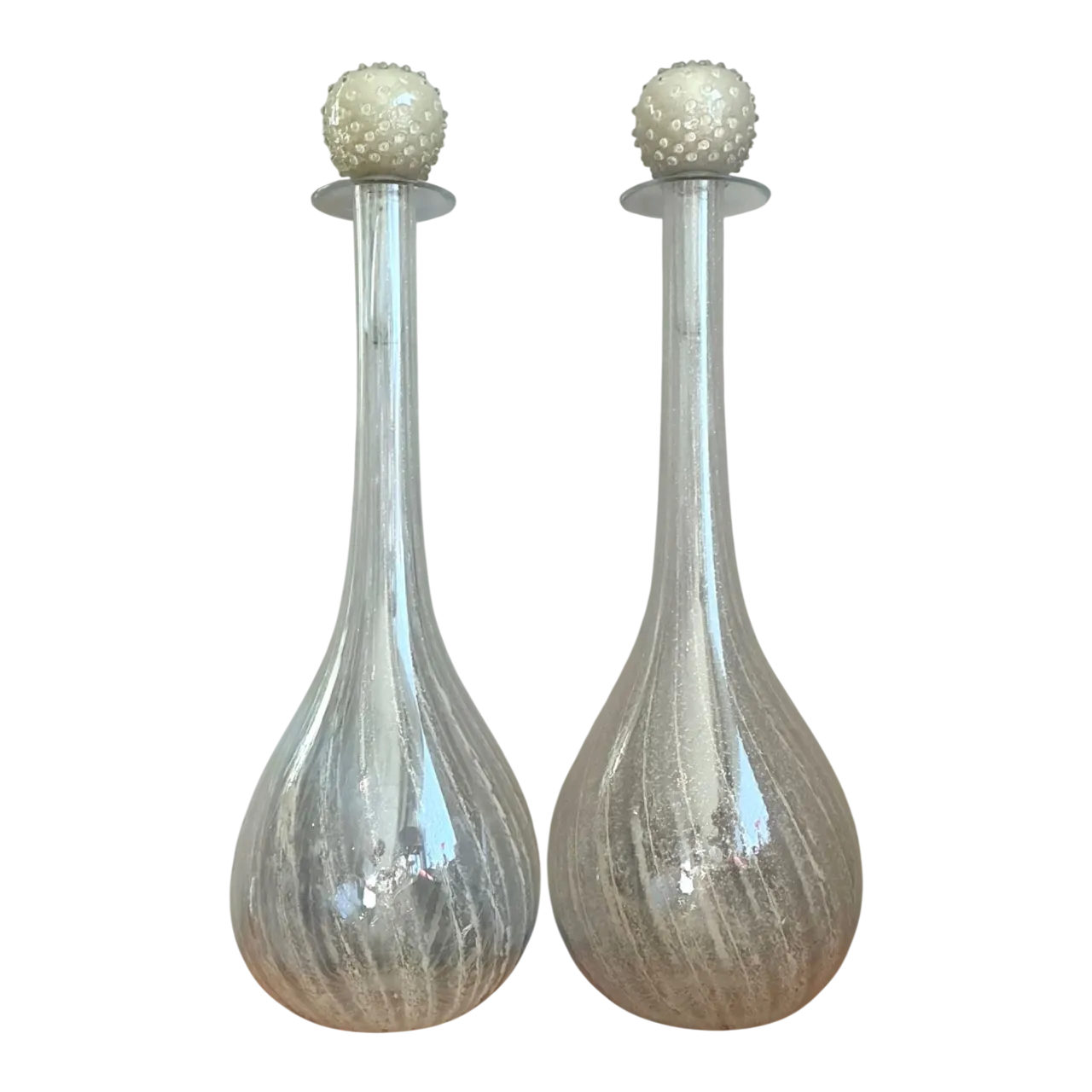 Vintage Monumental Murano Handblown Glass Bottles with Stoppers - Pair