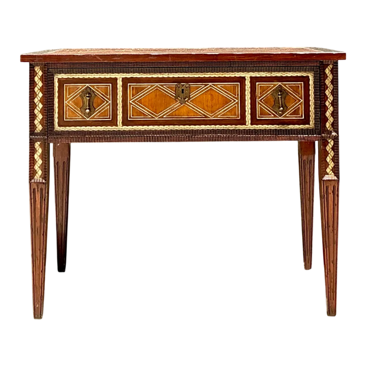 Vintage Alphonse Marina Carved Wood Console Table with Bone Inlay
