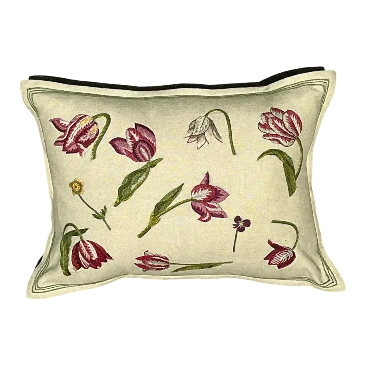 Vintage Chelsea Textile London Floral Embroidered Fabric Pillow