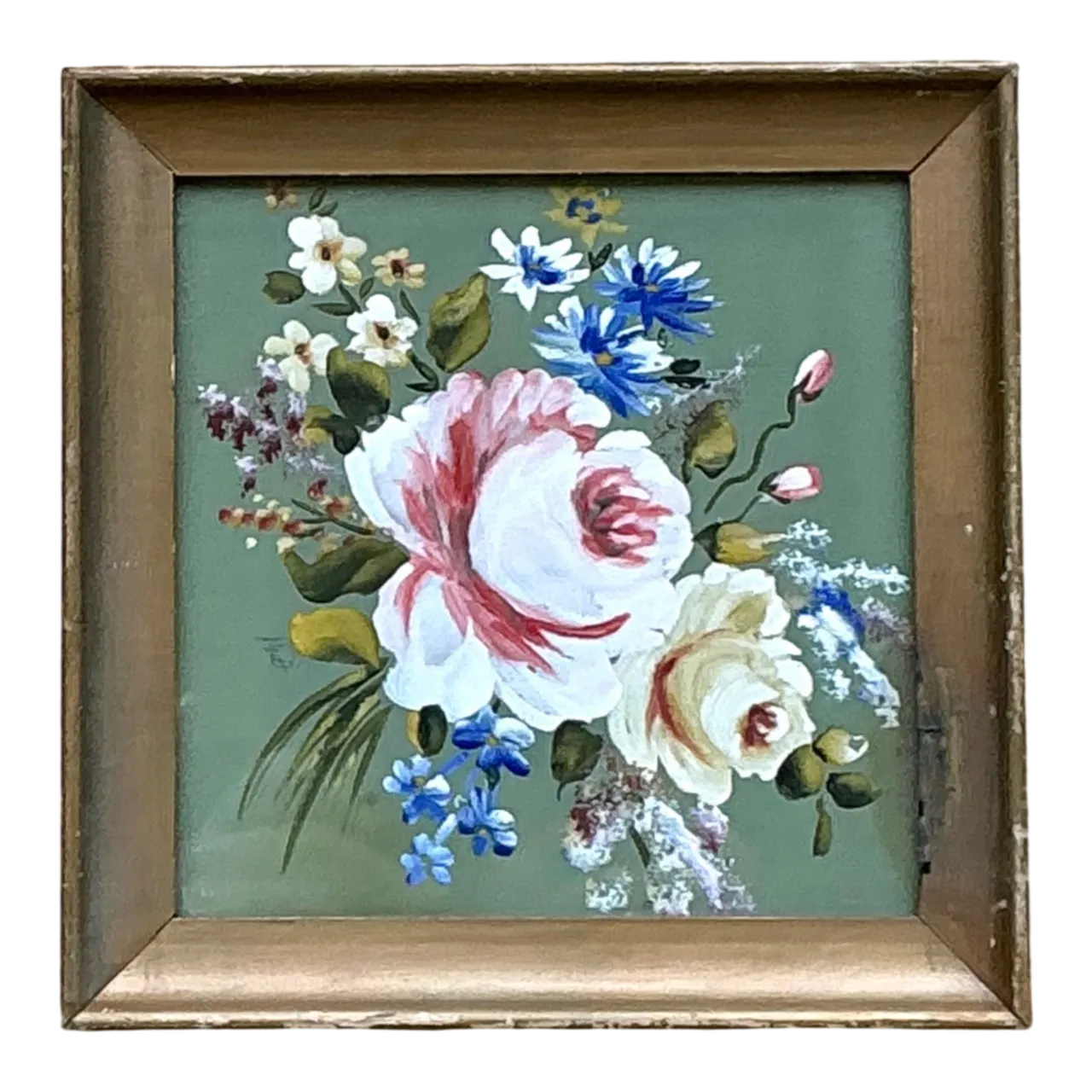 Vintage Floral Oil Painting in Wood Frame