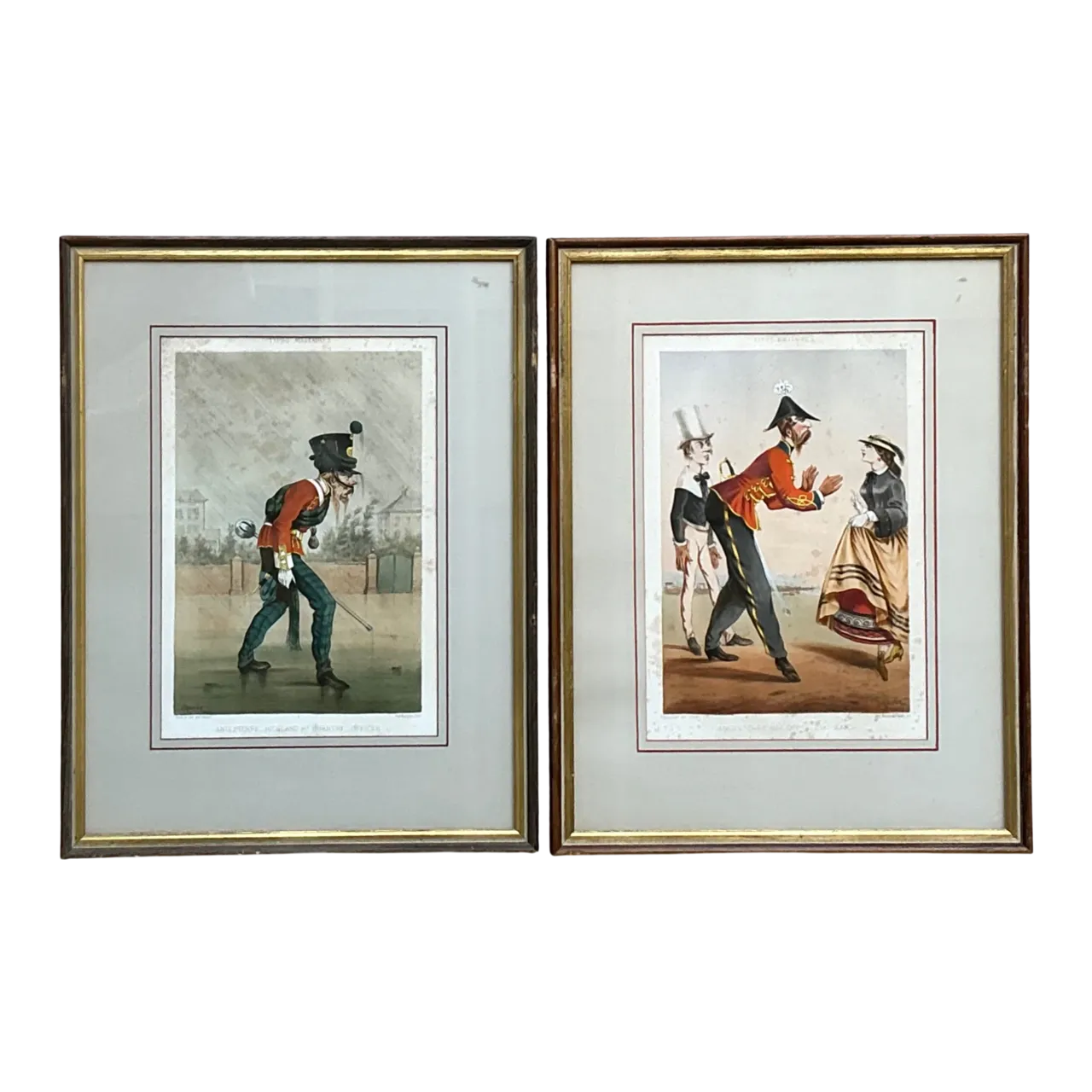 Antique Framed Military Caricature Prints - Pair