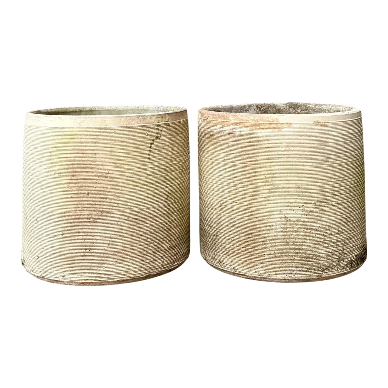 Vintage Ribbed Cement Planters - Pair
