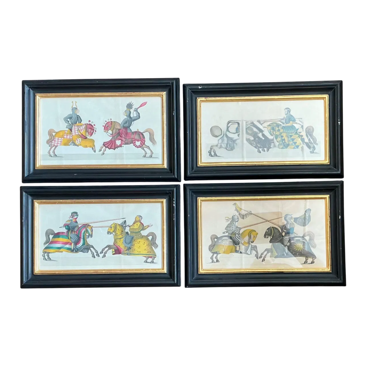 Vintage Medieval Knight Prints in Black Frames - Set of 4