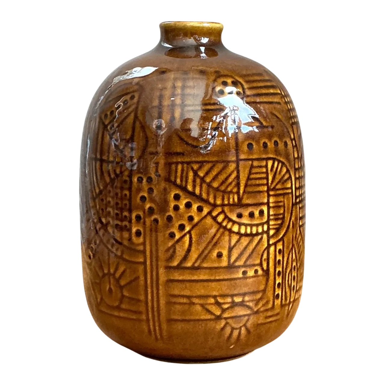 Vintage Geometric Patterned Ceramic Vase