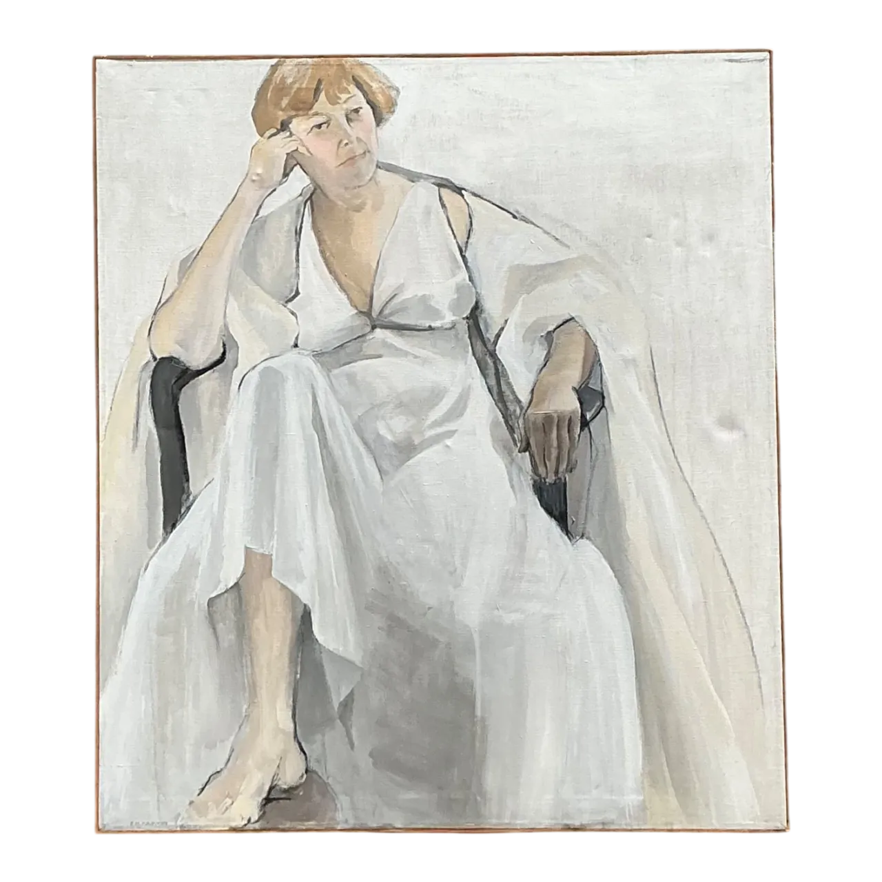 Vintage Portrait of Seated Woman Oil Painting