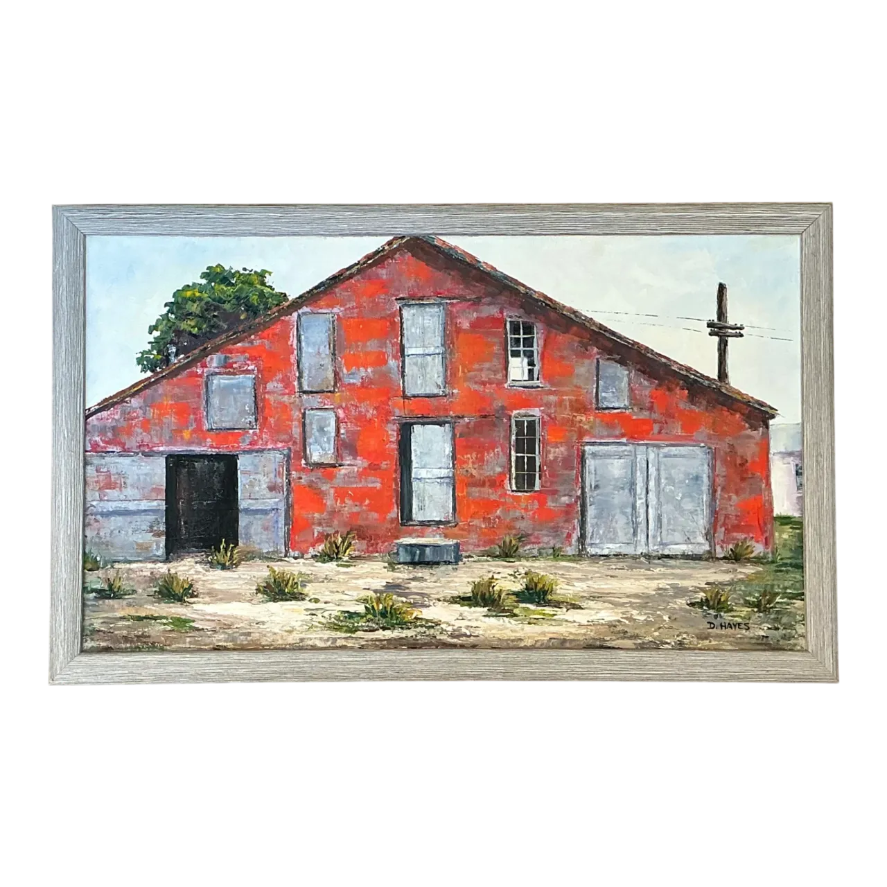 Framed D. Hayes Barn Landscape Painting
