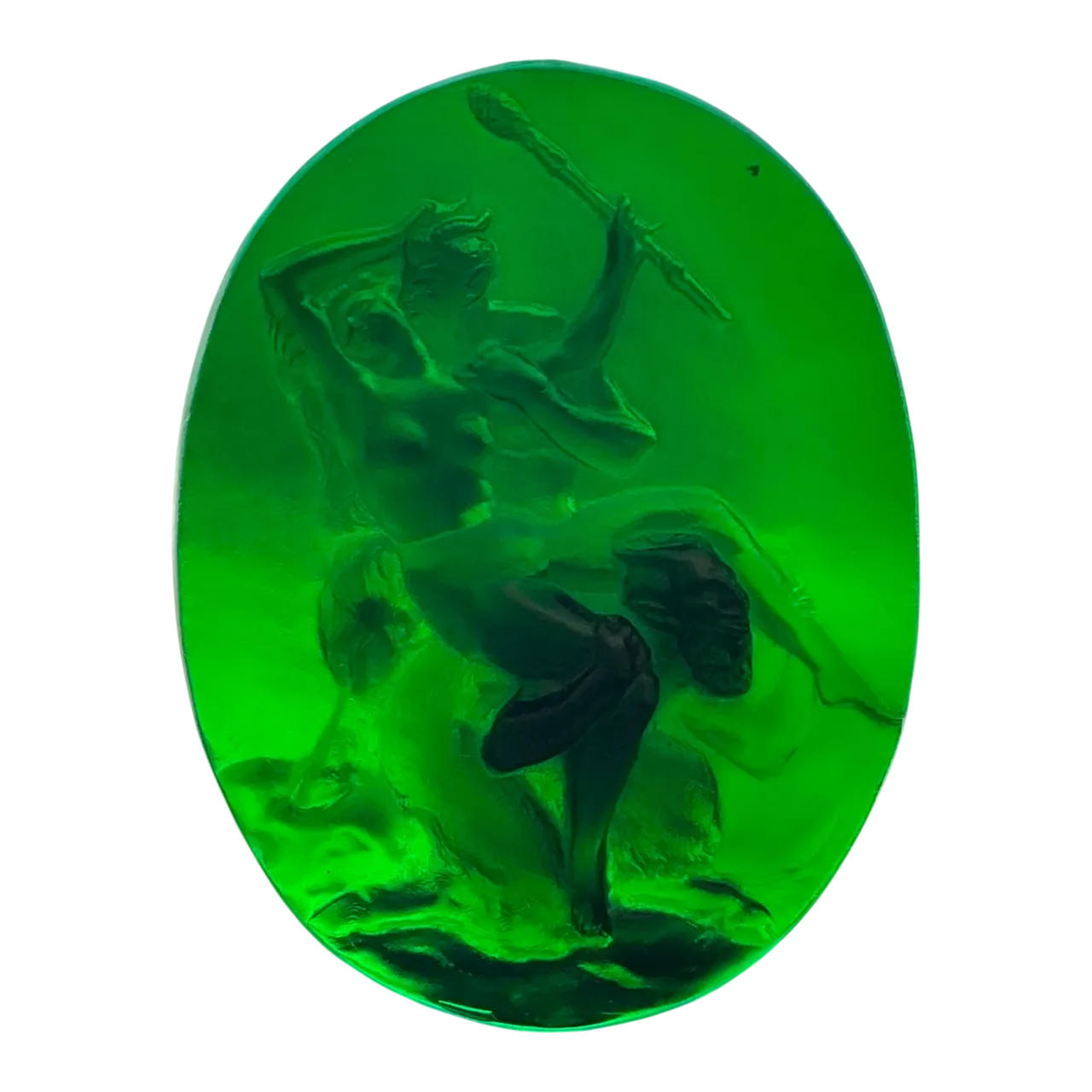 Vintage Green Glass Relief “Nymph with two satyrs”