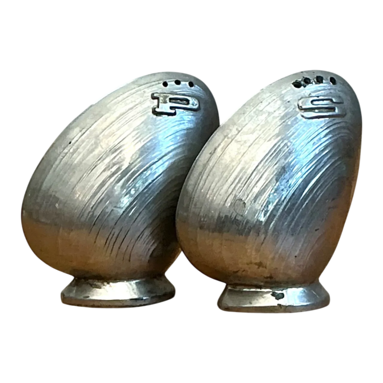 Vintage Metal Clamshell Salt and Pepper Shakers