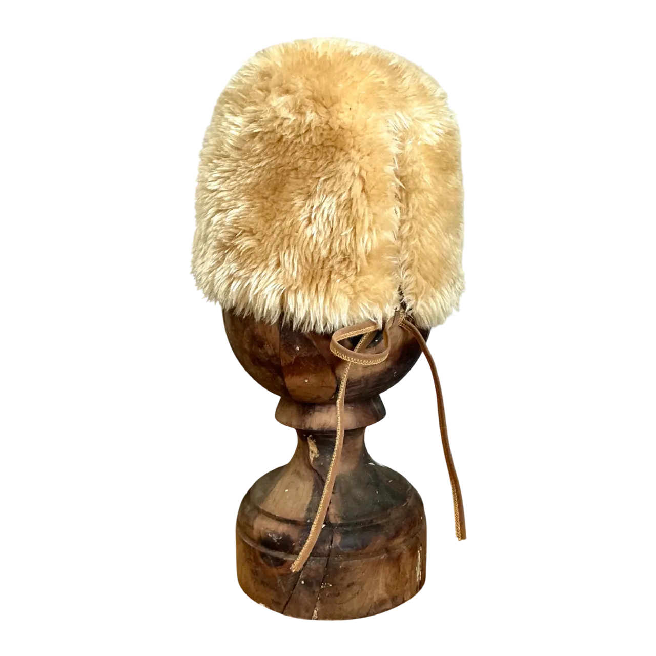 Vintage Faux Fur Hat With Leather Tie