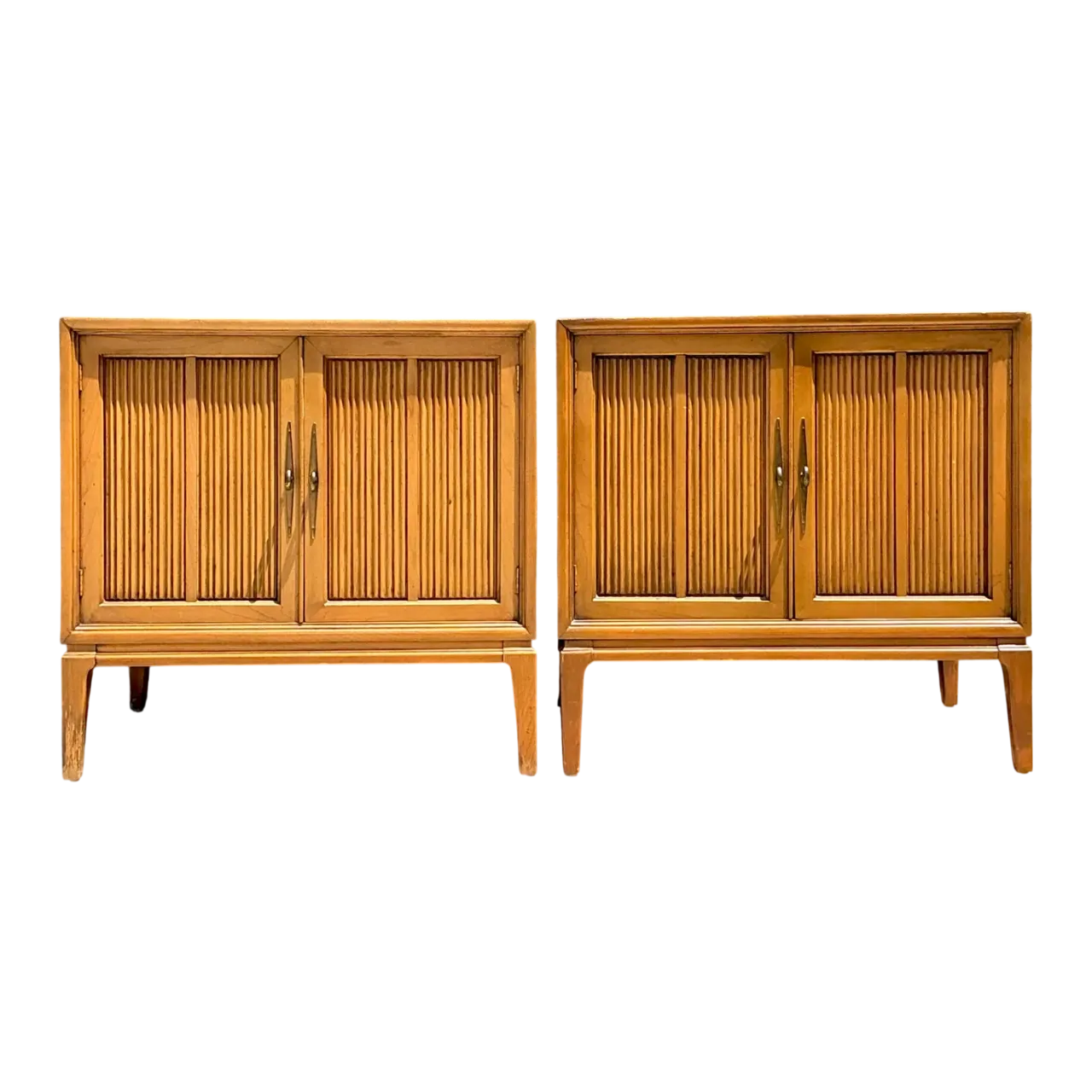 Vintage MCM Wood Cabinets with Grooved Doors - Pair