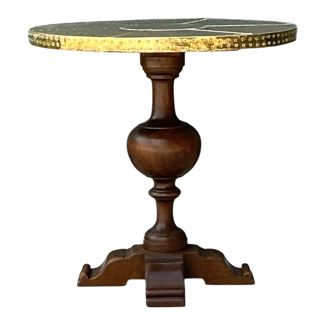 Vintage Brass and Wood Pedestal Table