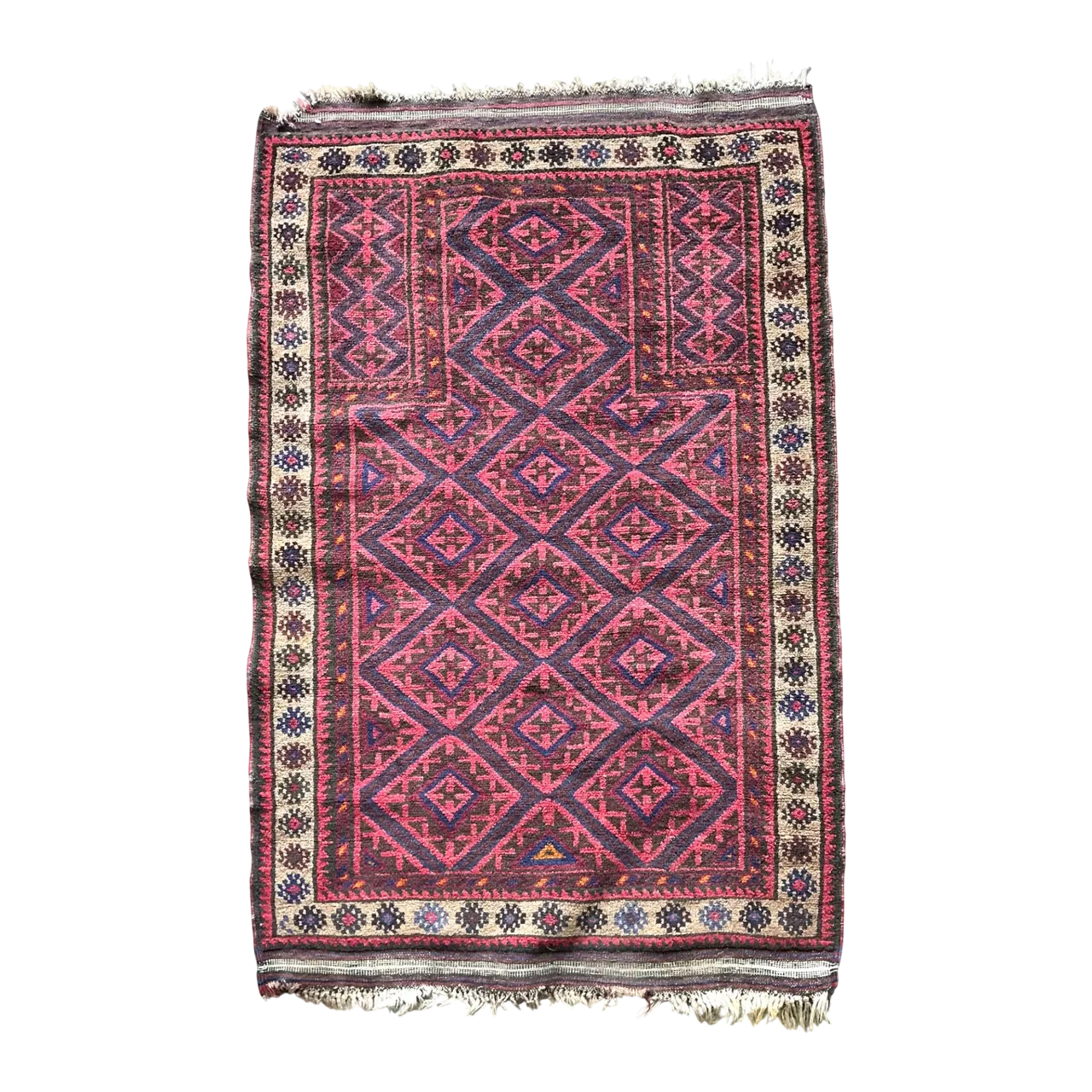 Vintage Hand-Knotted Wool Geometric Rug