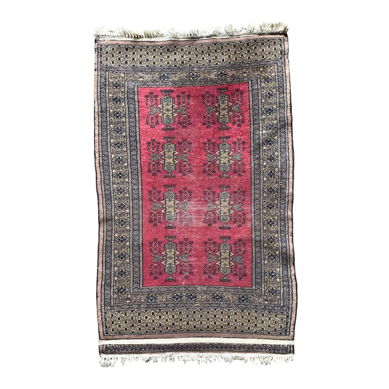 Vintage Hand-Knotted Geometric Wool Rug