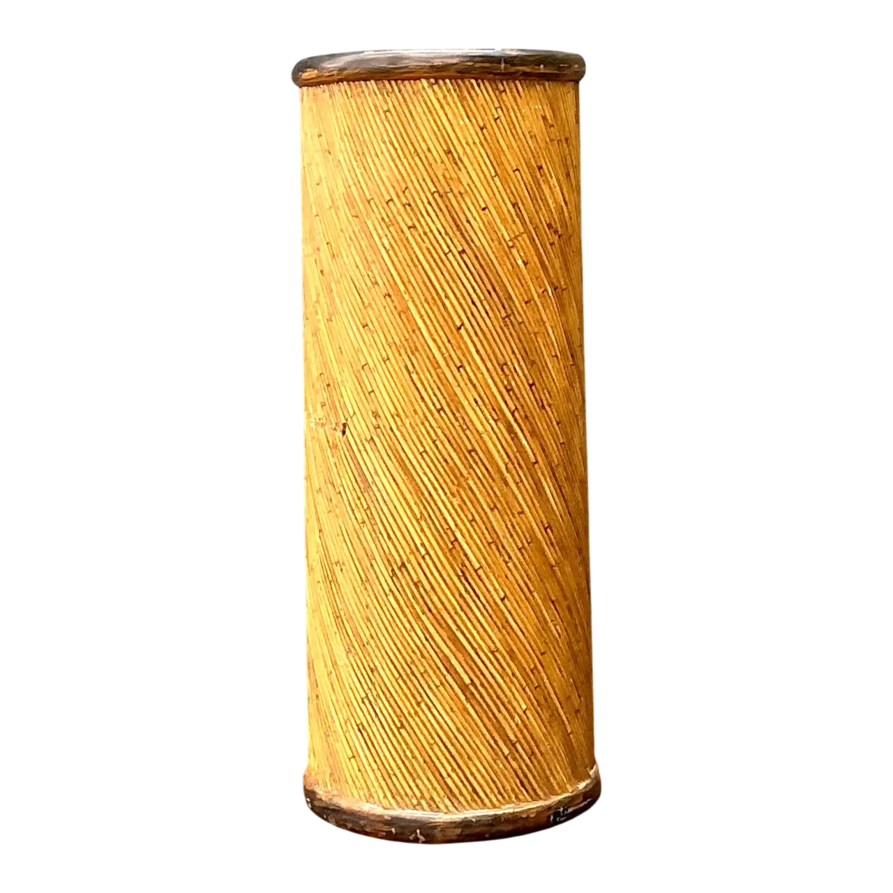 Vintage Reed and Wood Cylinder Pedestal