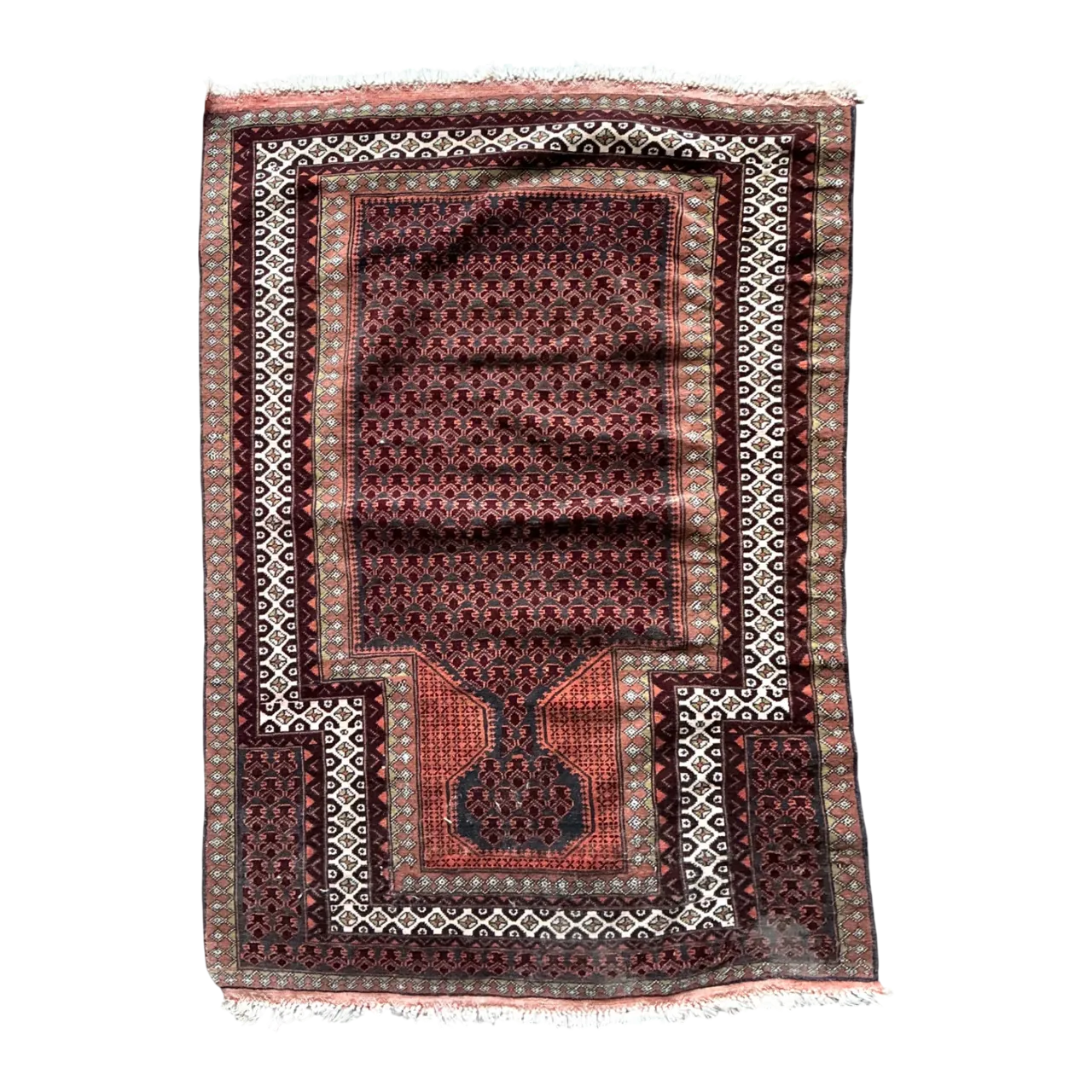 Vintage Hand-Knotted Geometric Wool Rug
