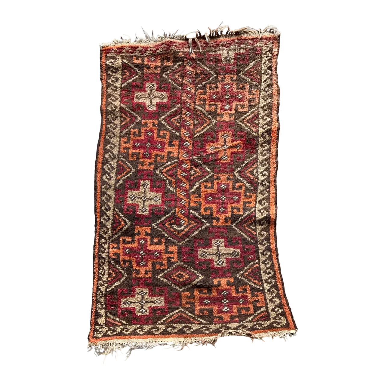 Vintage Hand-Knotted Geometric Wool Rug