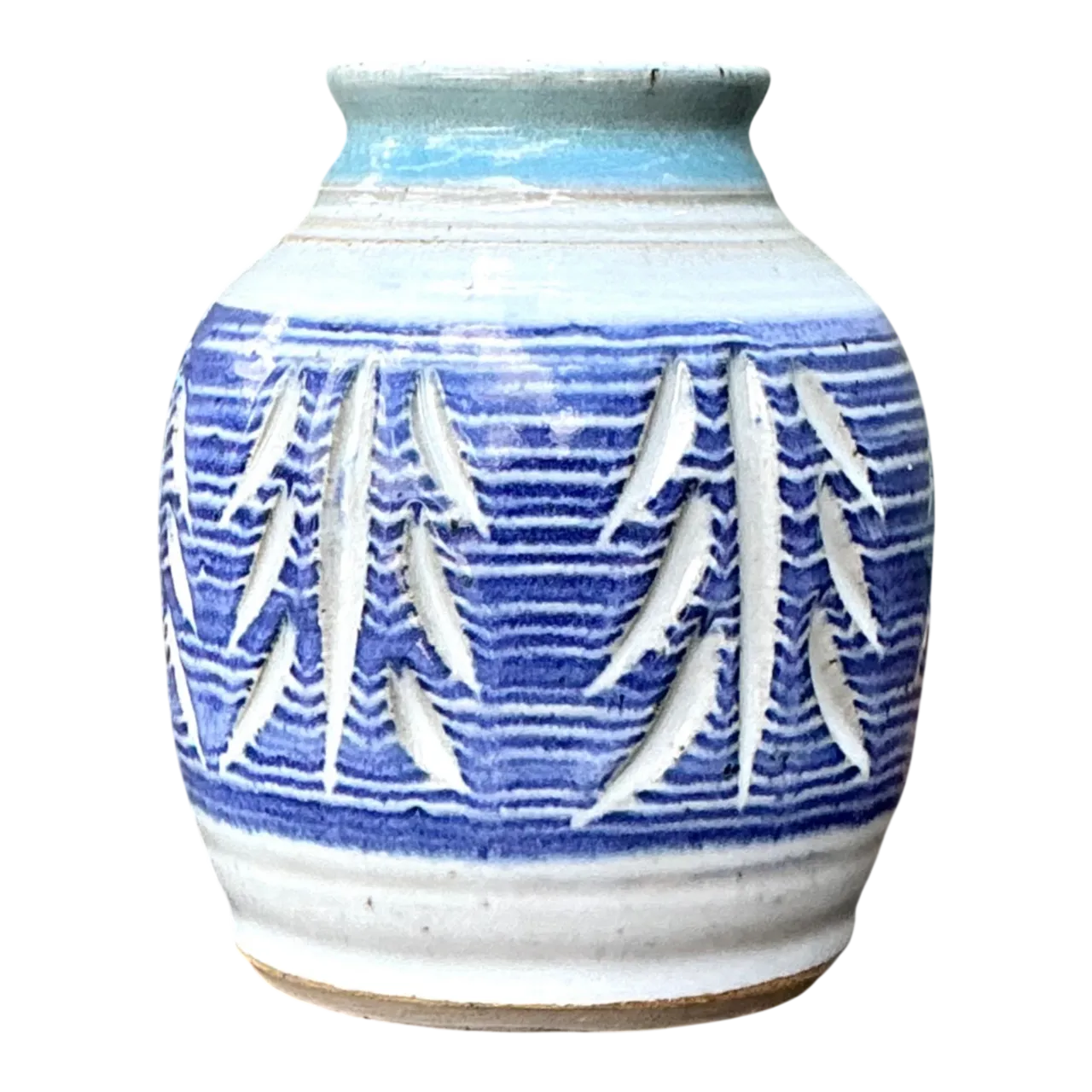 Handcrafted Blue Ceramic Leaf Motif Vase