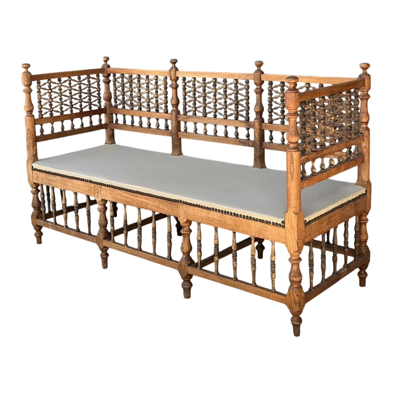 Vintage Carved Wood Spindle Bench