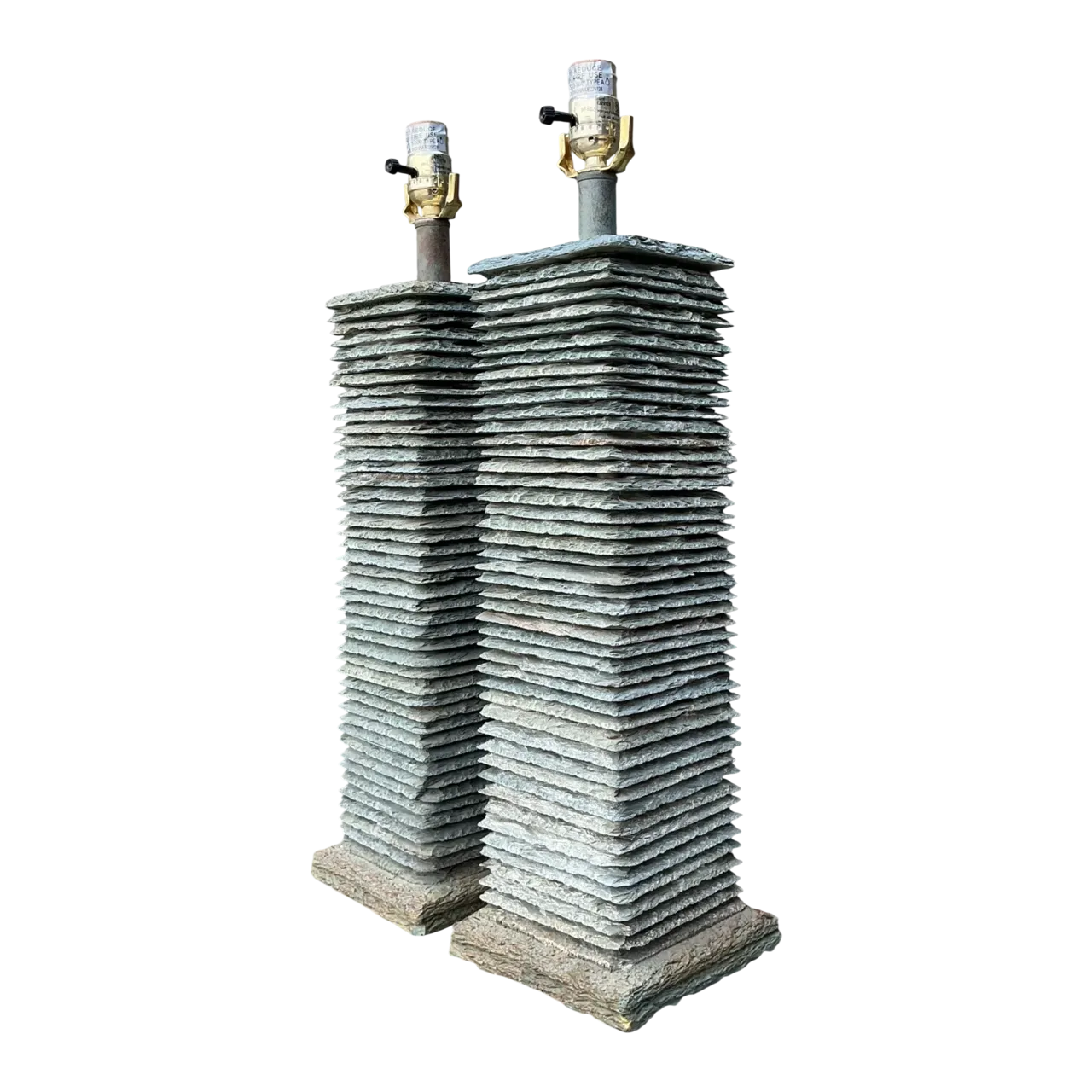 Vintage Stacked Stone Table Lamps - Pair